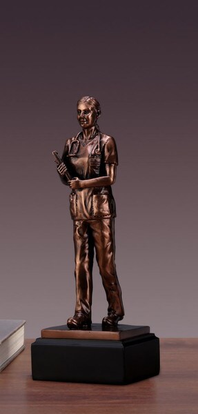Female doctor sculpture woman health care statue bronze Figurine